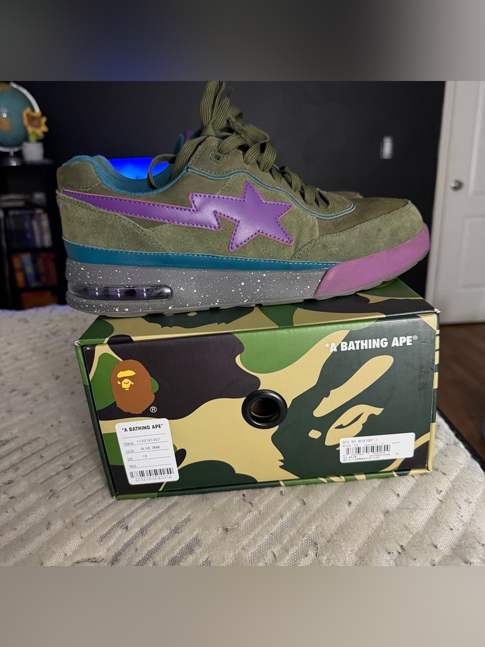 Bape Roadsta Olive Green Purple Size 10